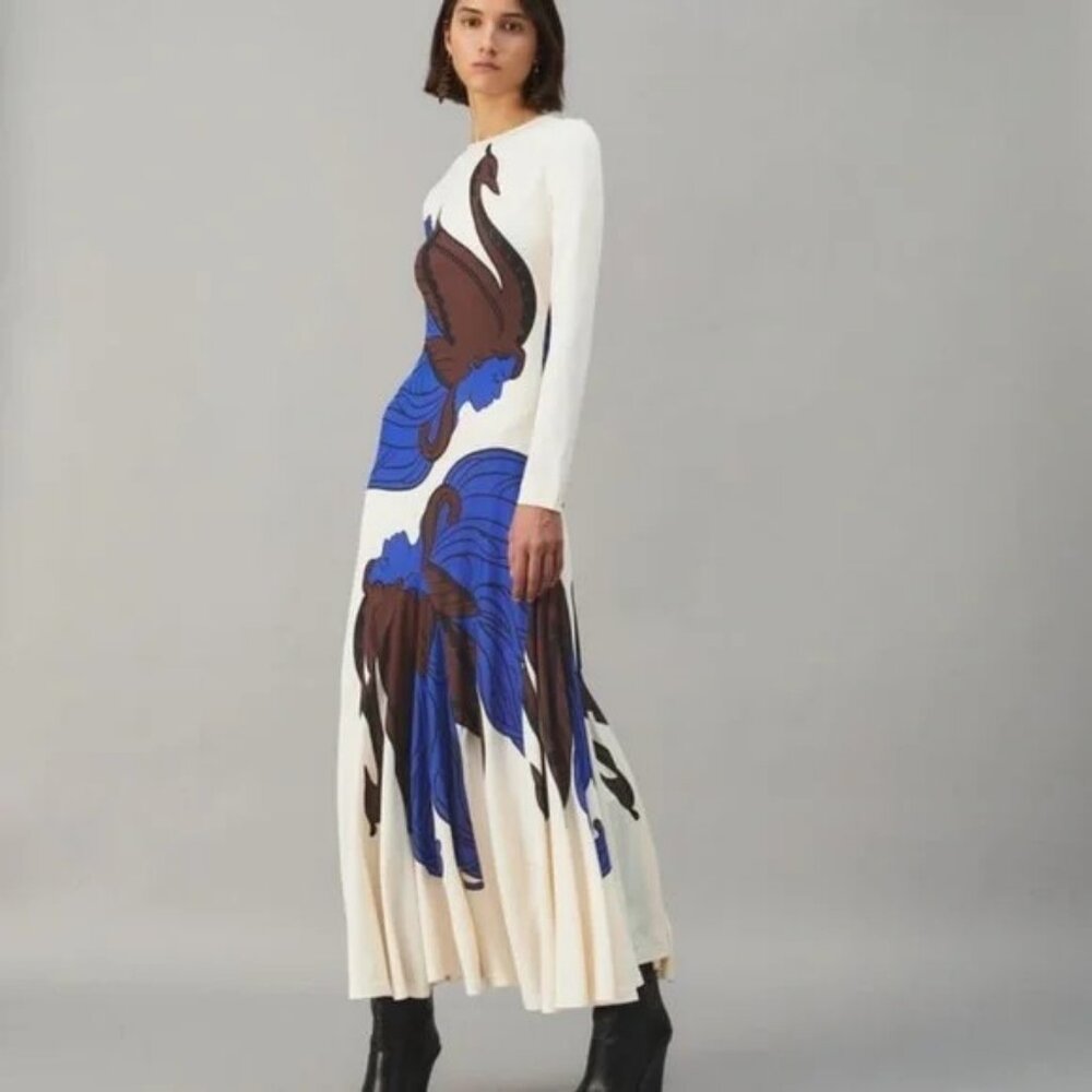 NWT Tory Burch Printed Long-Sleeve Sheath Dress, Lady Foulard, size 0